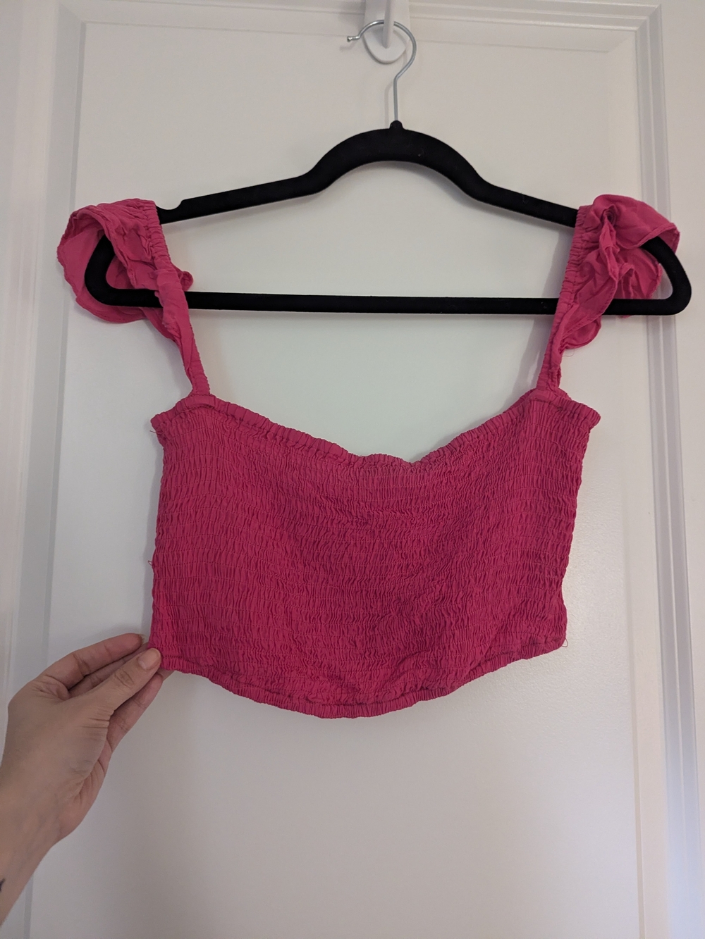 Lulu's Hot Pink Smocked Crop Top with Ruched Straps
